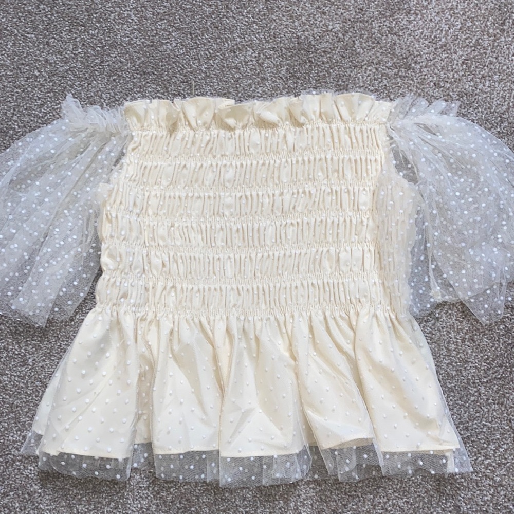 Cream / White Lace Polka Dot Tube Top